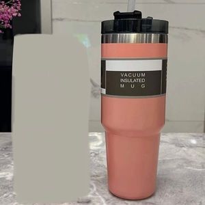 Peach Stainless Steel Vacuum Insulated Bottle with Straw 900mL